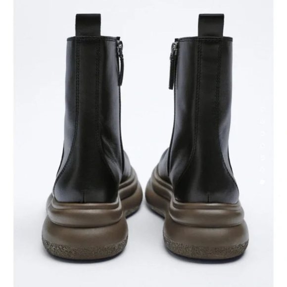 ZARA THICK SOLE REAL LEATHER ANKLE BOOTS - Picture 6 of 8